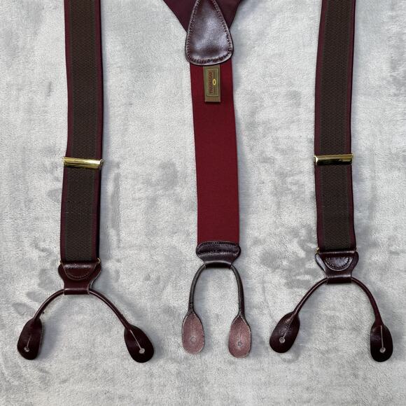 Trafalgar Suspenders Mens One Size Burgundy Brown Leather Button End Y-Back - Picture 3 of 4